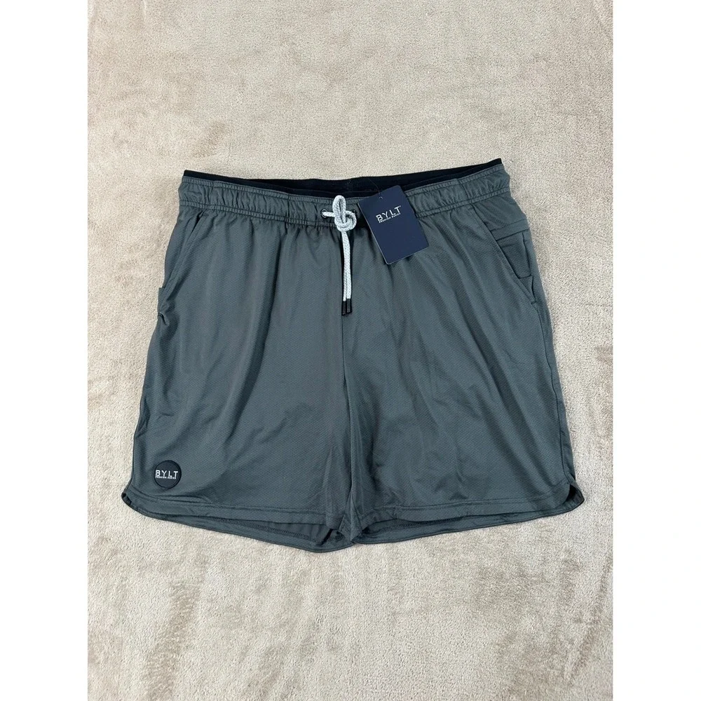 BYLT Premium‎ Basics Training Shorts Mens 3XL Charcoal Grey 2-in-1 Liner NEW